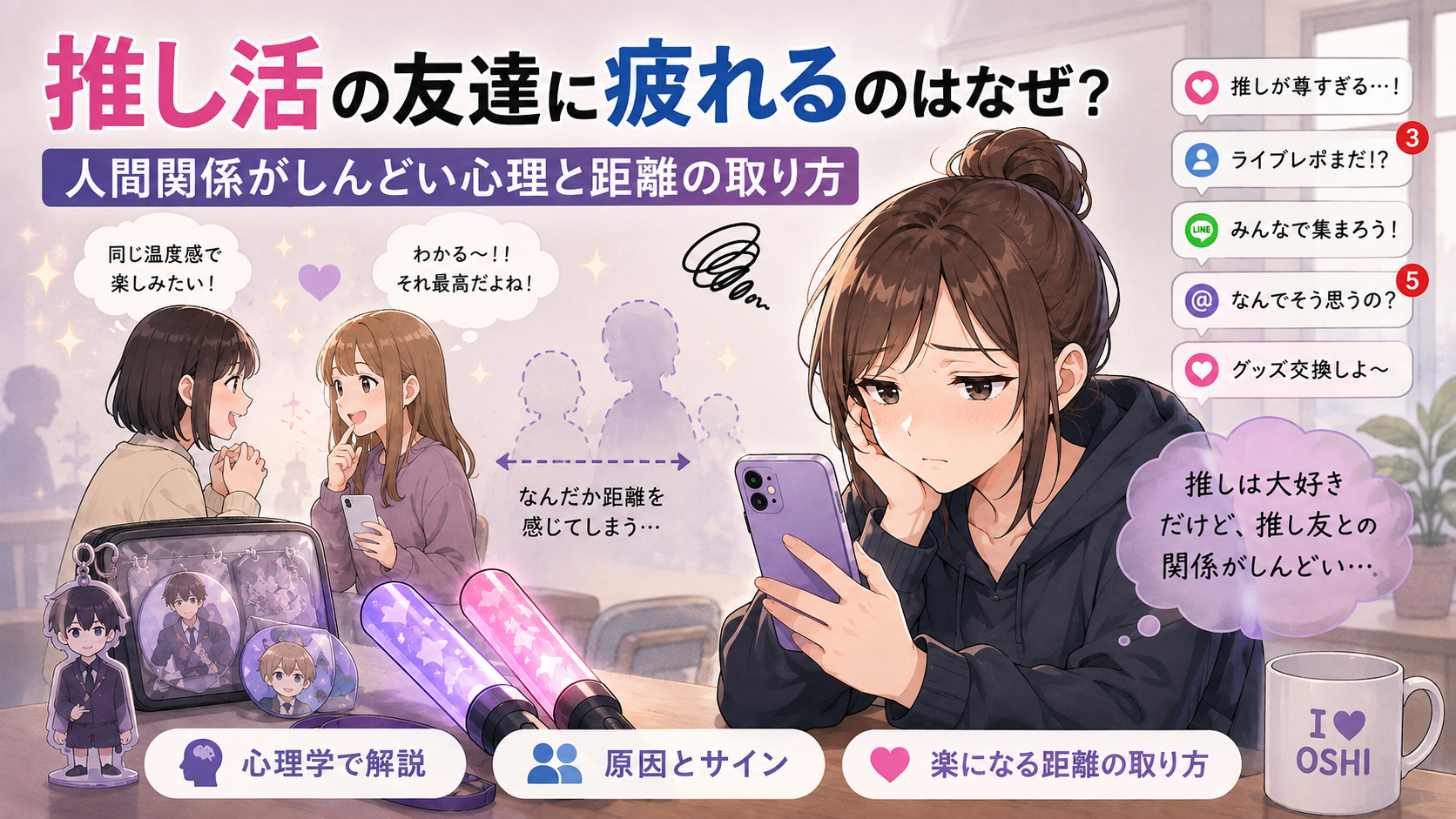 推し活の友達に疲れるのはなぜ？人間関係がしんどい心理と距離の取り方